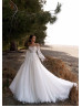 White Lace Tulle Pearls Embellished Stunning Wedding Dress